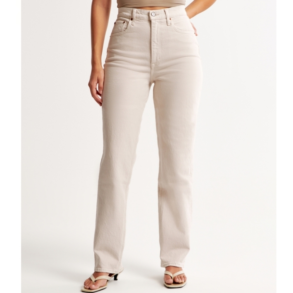 New Abercrombie & Fitch Ultra High Rise 90s Straight In Oatmeal Size 22W Short